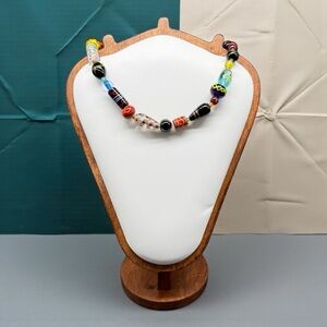 Multicolor Lampwork & Millefiori Glass Beads  Necklace Handmade Colorful 18 in.